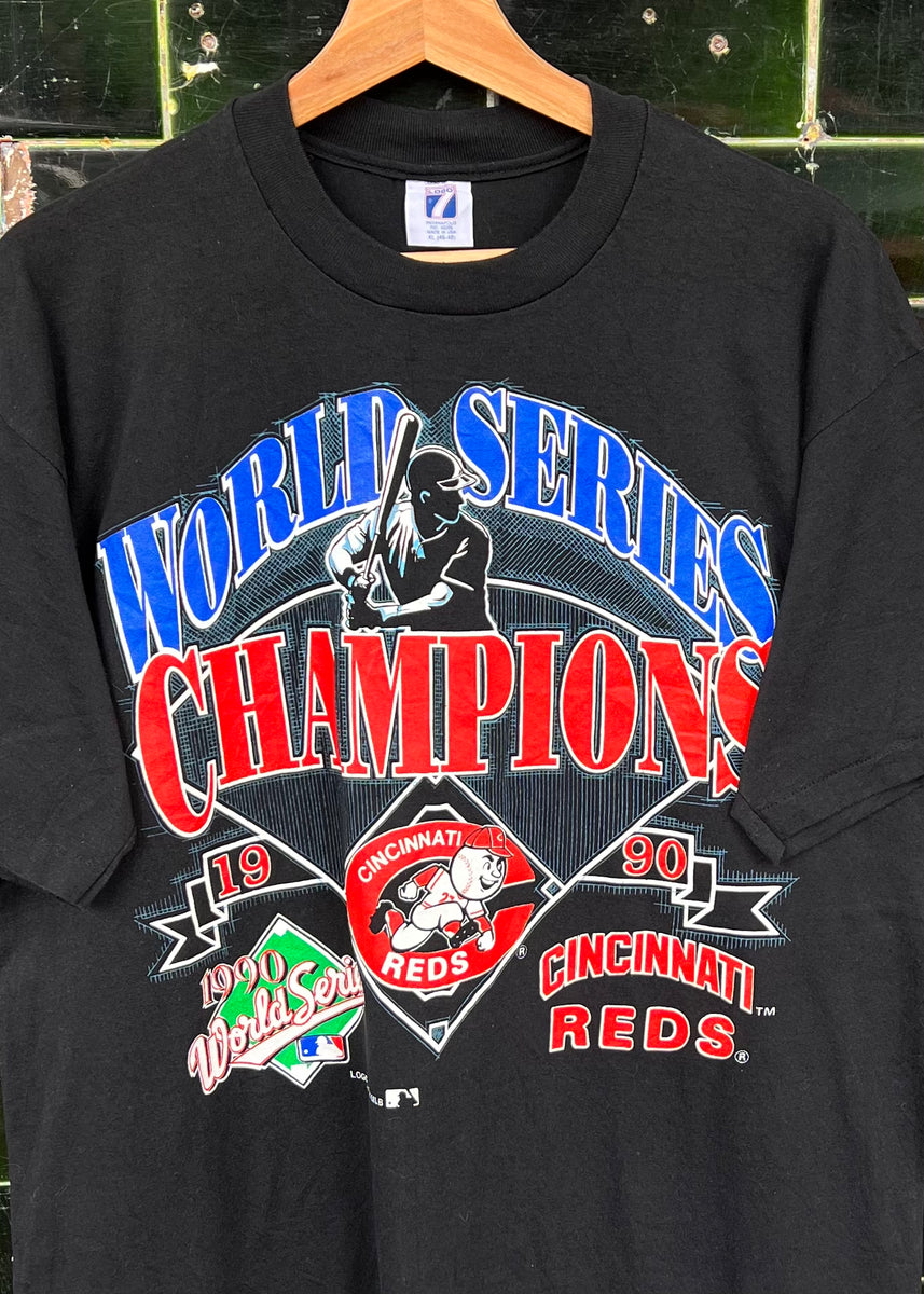 Vintage 90s Cincinnati Reds World Series Champions Shirt Large White Wire  to Wire Player Characters Big Head Basebal…