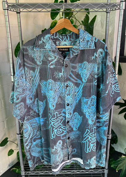 Vintage 90s Taboo Dragon Short Sleeve Button Up Shirt
